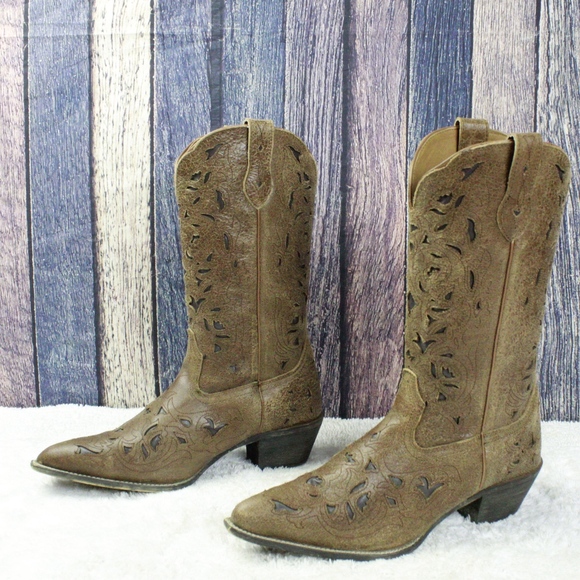 Laredo Brown Cutout Western Style Heeled Boots 8.5 - Picture 2 of 8